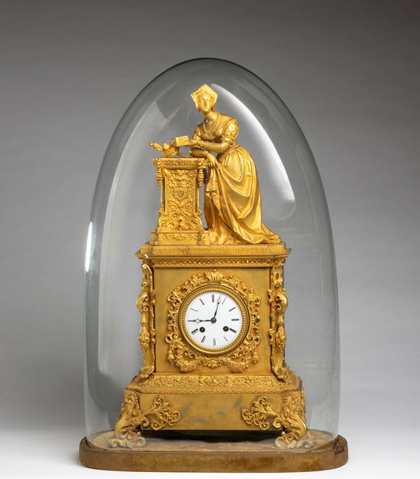 French Charles X gilded bronze table clock 