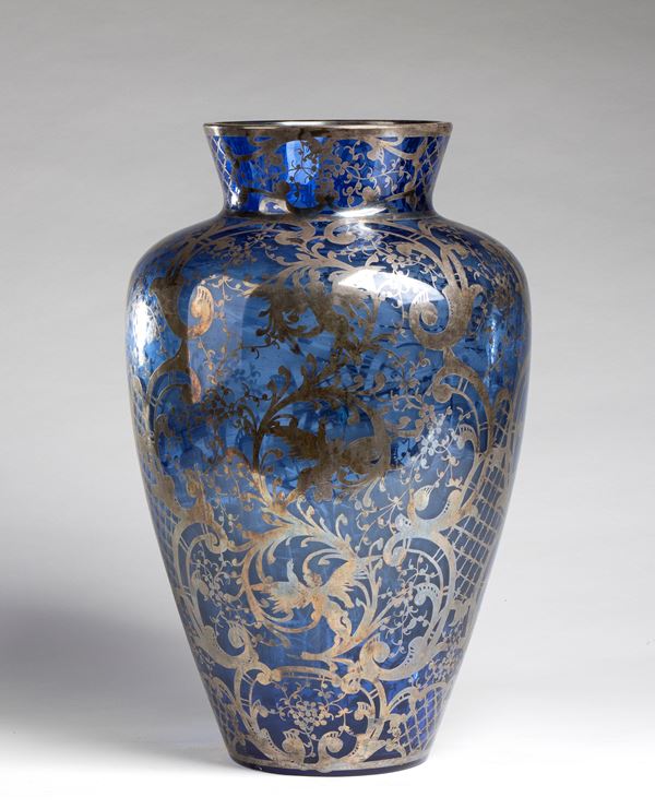 Blue and silver glass vase 