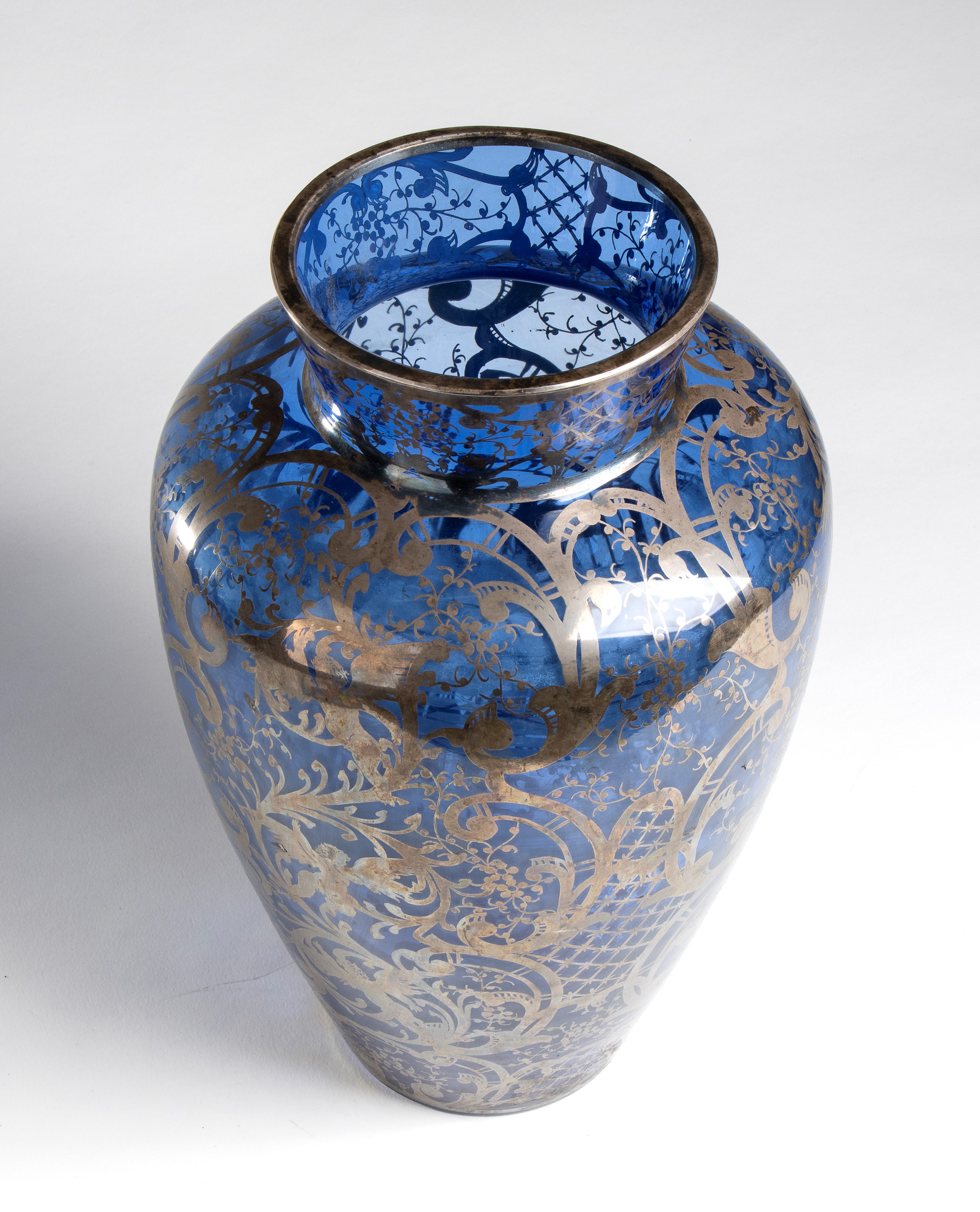 Vaso in Vetro Blu e Argento