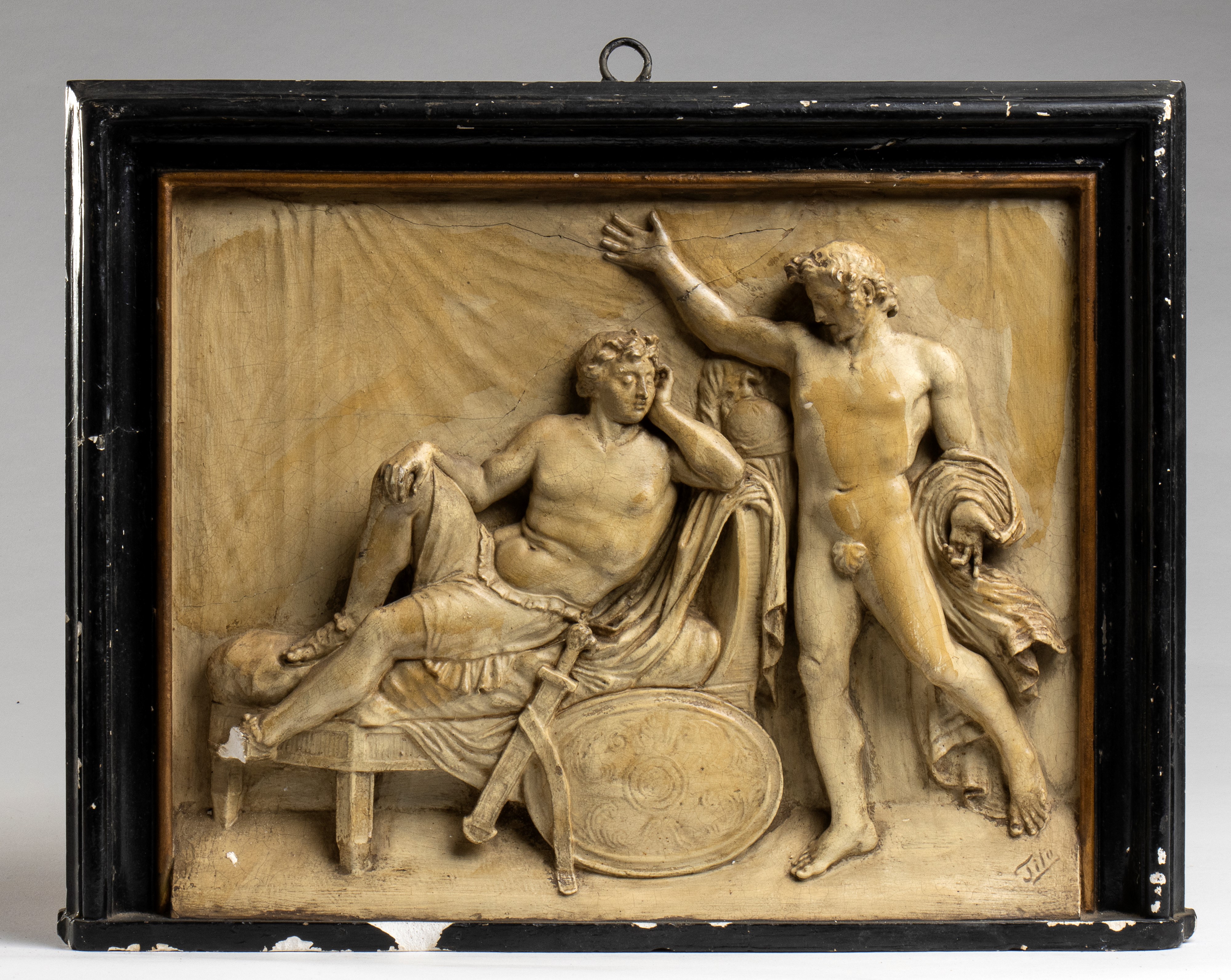 Coppia di Bassorilievi Italiani in Gesso con Scene Mitologiche