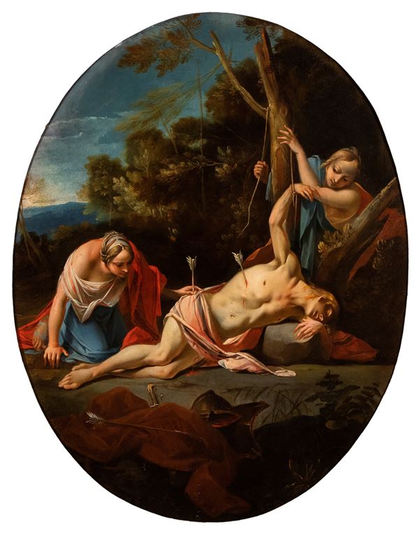 Artista bolognese, XVII secolo - Saint Sebastian tended by the Holy Women