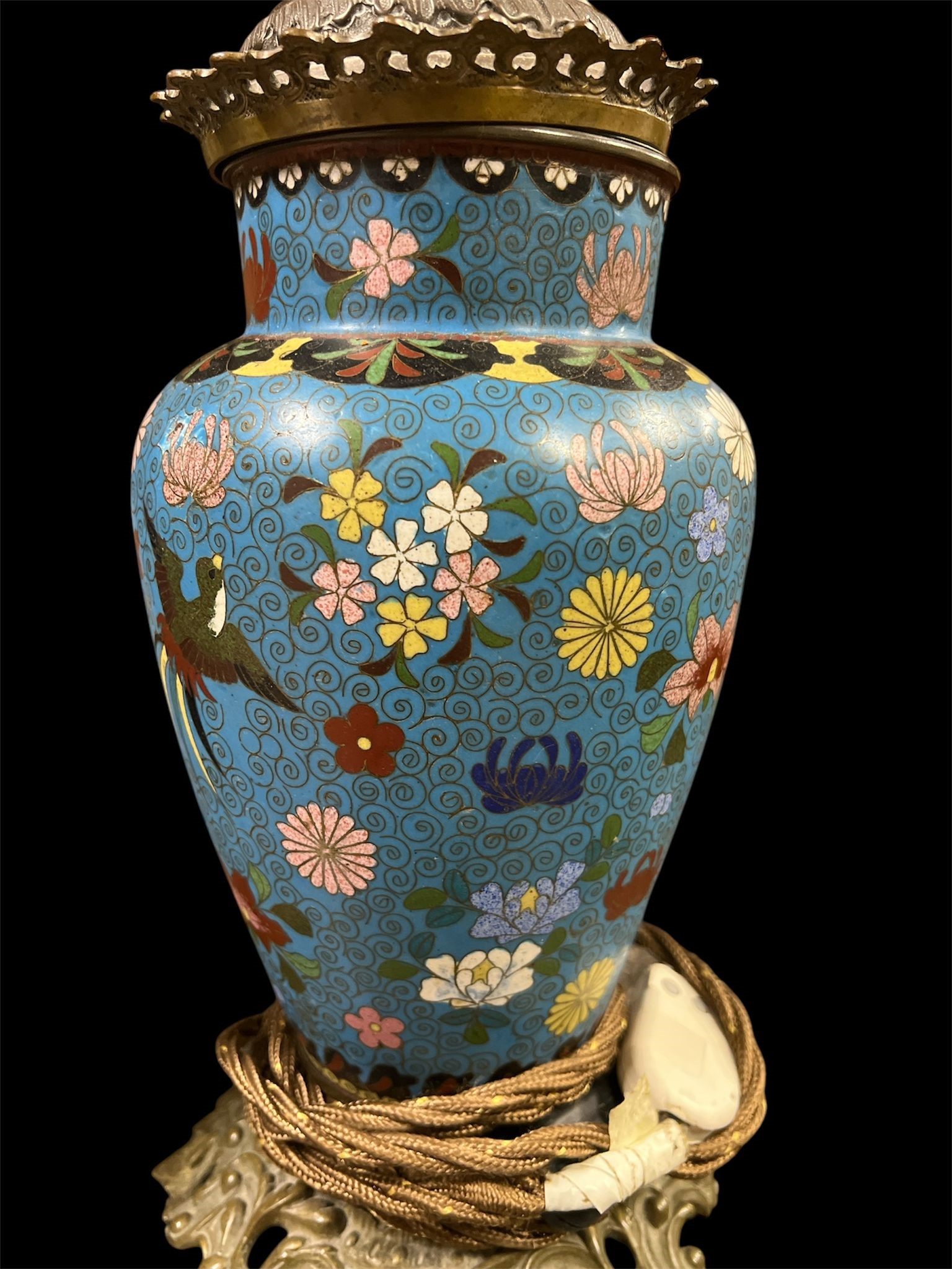 Coppia di Lampade Francesi in Smalto Cloisonné