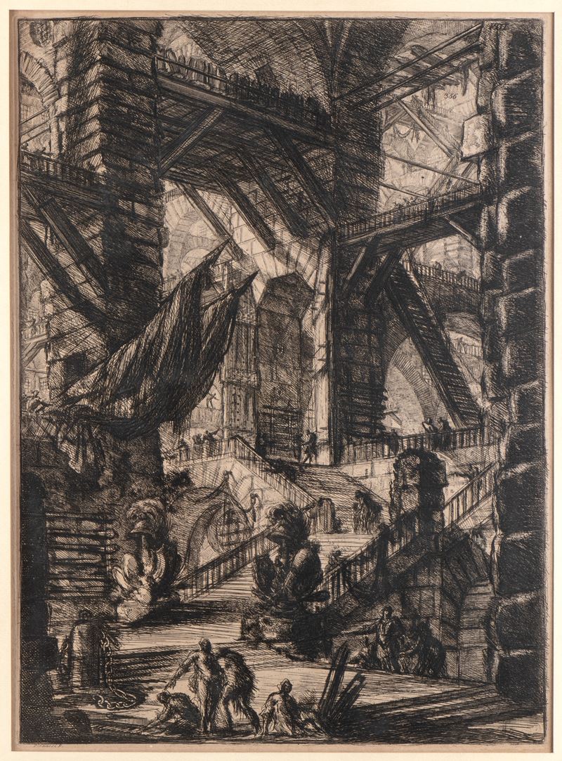 Giovanni Battista Piranesi - Scalone con Trofei e Due Bandiere, dalla Serie "carceri"