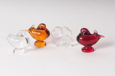 Lotto di Tre Piccioni in Cristallo Colorato Baccarat