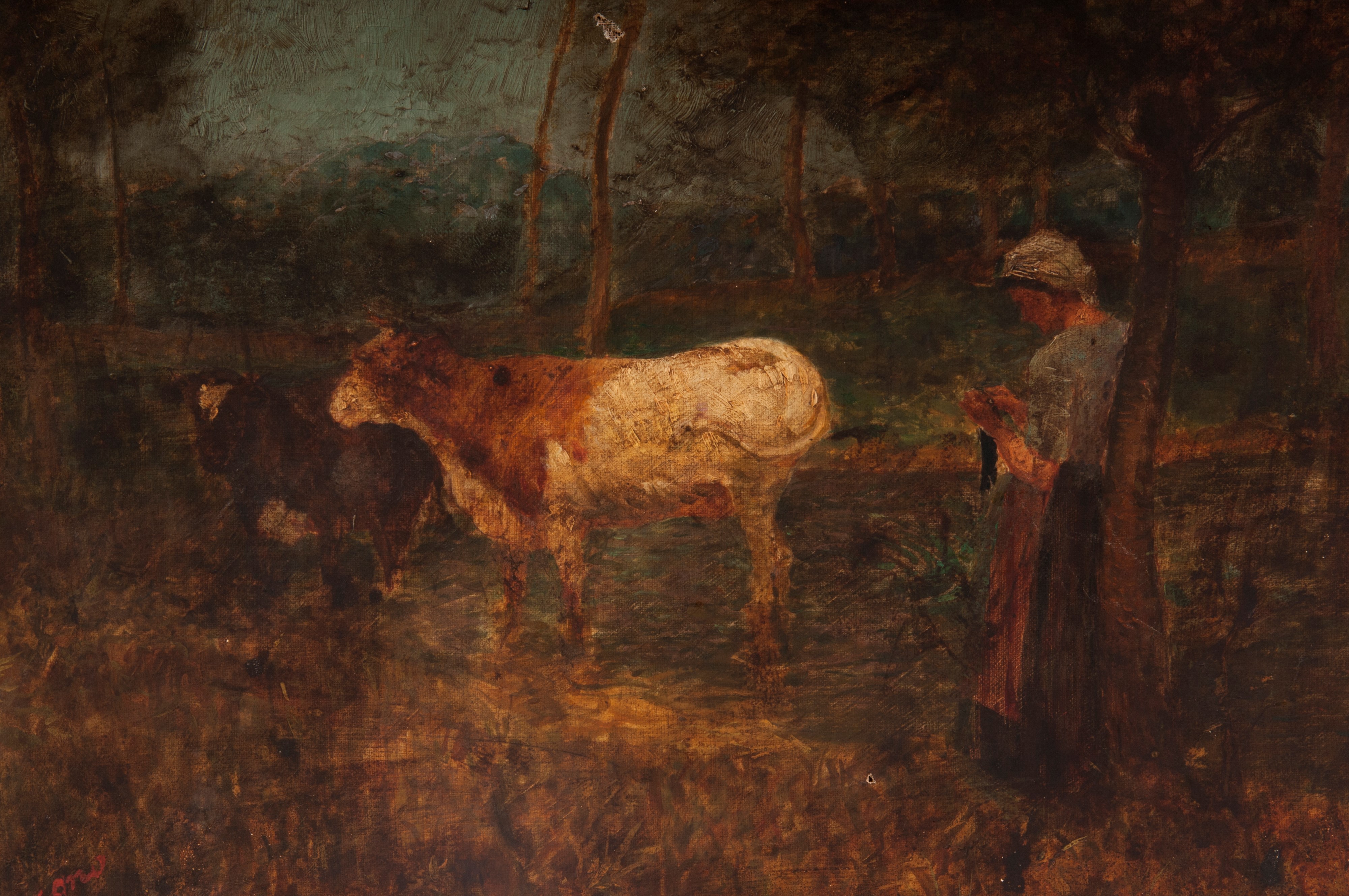 Paesaggio con contadina e mucca