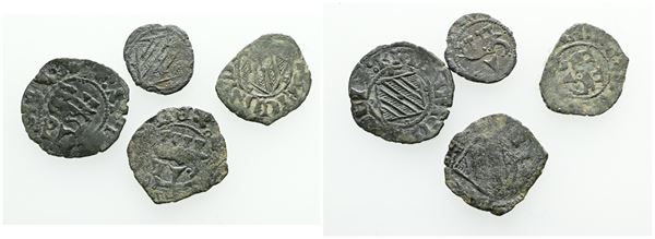 CATANIA. REGNO DI SICILIA. Federico IV d'Aragona. Lotto di 4 denari aragonesi con elefante. Date, nominali, conservazioni e metalli vari