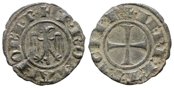 MESSINA. REGNO DI SICILIA. Federico Imperatore (1220-1250). Denaro (aquila 1244). MIR 99. MI; 0,70gr.