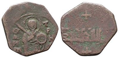 Bari. Ruggero II, Follaro con San Demetrio. Cu; 1,63gr.
