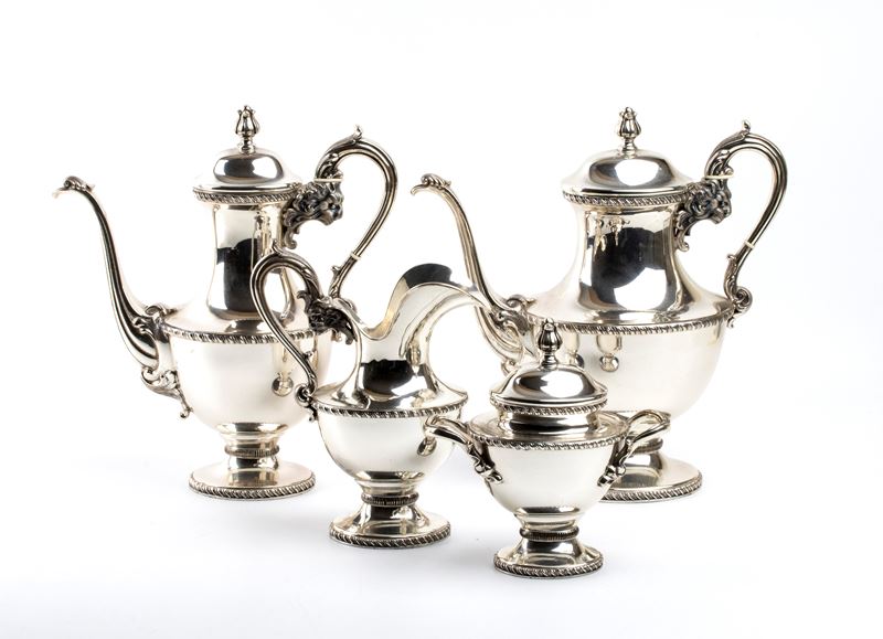 Fabbrica Argenteria F.lli Borzoni, Servizio da tè e caffè in argento 800 (Vercelli, XX secolo)