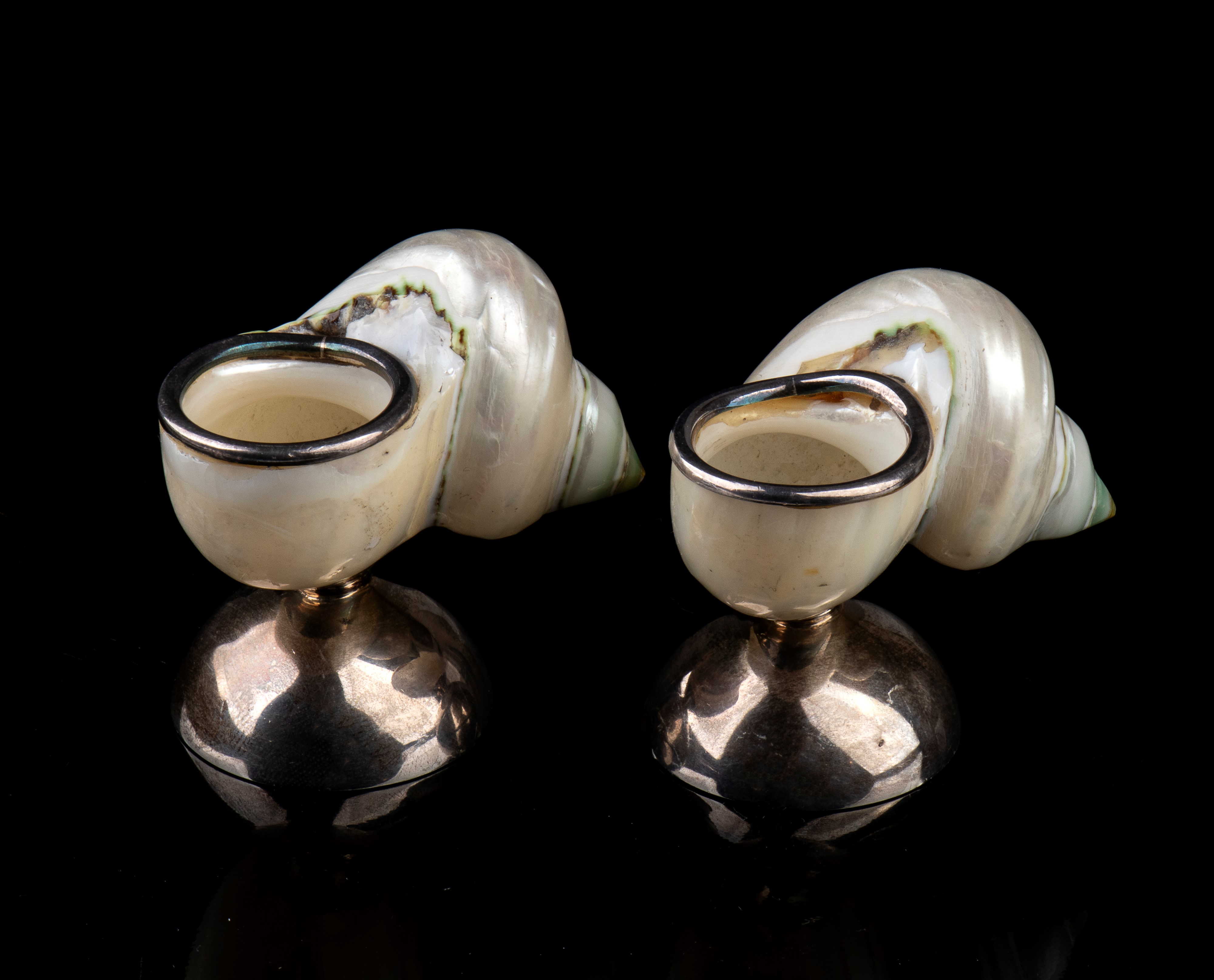 Coppia di conchiglie, montate in argento 925/1000 (inizio XX secolo)