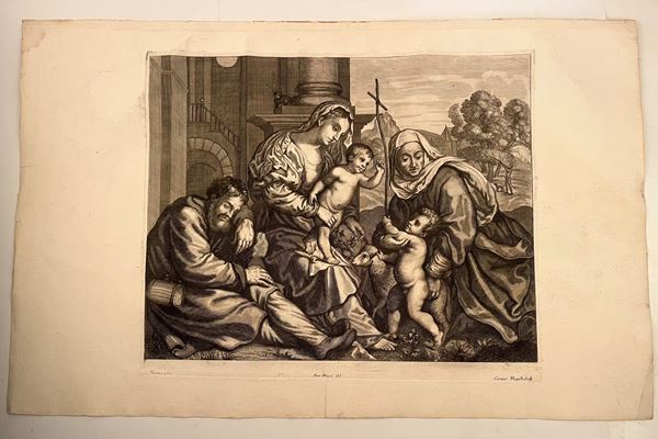 Cosimo Mogalli : Sacra Famiglia, da Tiziano  - Asta Opere su carta. Stampe, disegni, foto d'epoca - Bertolami Fine Art - Casa d'Aste