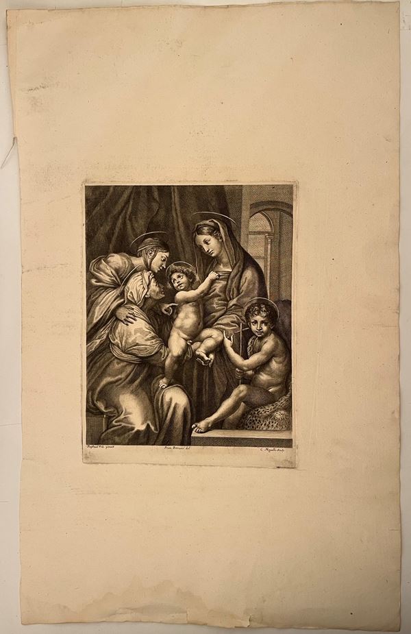 Cosimo Mogalli : Sacra Famiglia, da Raffaello  - Asta Opere su carta. Stampe, disegni, foto d'epoca - Bertolami Fine Art - Casa d'Aste