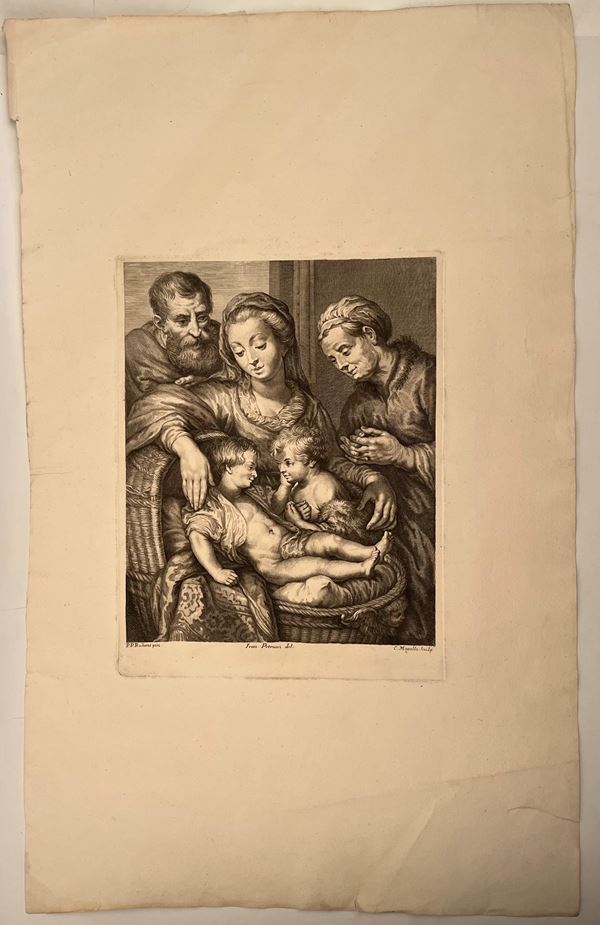 Cosimo Mogalli : Sacra Famiglia, da Rubens  - Asta Opere su carta. Stampe, disegni, foto d'epoca - Bertolami Fine Art - Casa d'Aste