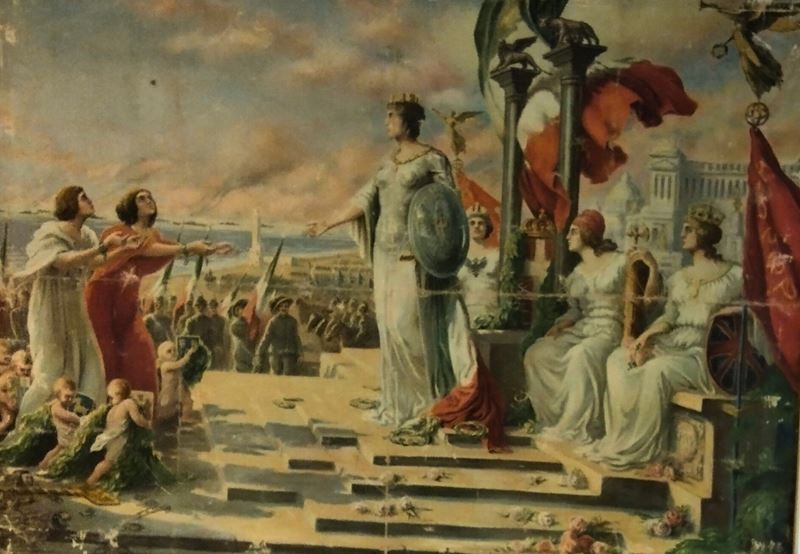 Italia, Regno, Quadro Patriottico con Allegoria della Vittoria e della Liberazione delle Terre Ir...