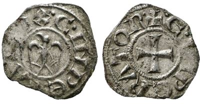 Messina. Regno di Sicilia. Enrico e Costanza (1194-1196). Denaro. Mir 55; Mi; 0,55gr