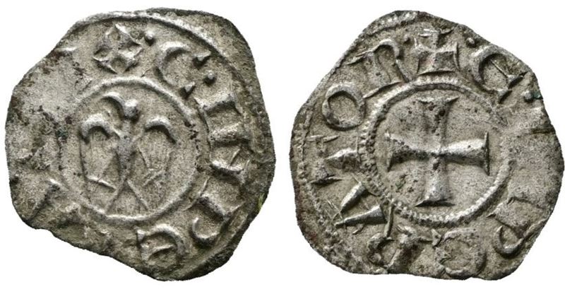 Messina. Regno di Sicilia. Enrico e Costanza (1194-1196). Denaro. Mir 55; Mi; 0,55gr
