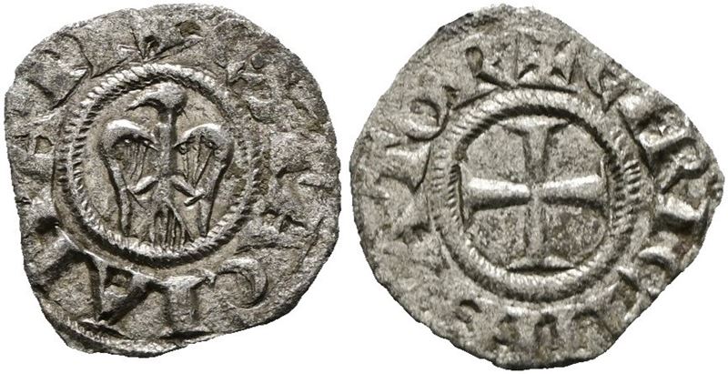 Messina. Regno di Sicilia. Enrico e Costanza (1194-1196). Denaro. Mir 55; Mi; 0,65gr