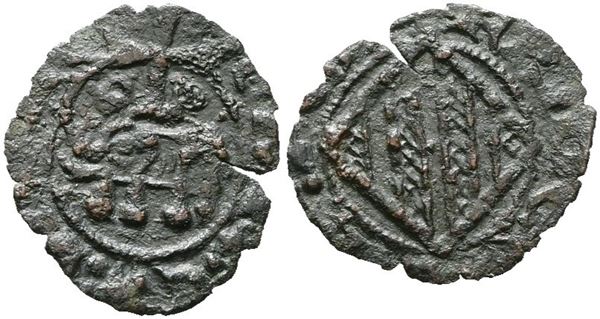 CATANIA. REGNO DI SICILIA. Federico IV d'Aragona (1355-1377). Denaro. Mir 1; Spahr 271a; Cu; 0,4gr; RR