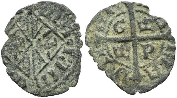 MESSINA. REGNO DI SICILIA. Maria e Martino (1392-1402). Denaro GP; Mir 219; Spahr 8; Cu; 0,4gr