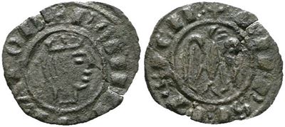 Messina. Regno di Sicilia. Federico II (1197-1250). Mezzo Denaro (1243). Mir 113; 0,35gr; Rr