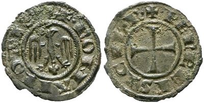 Messina. Regno di Sicilia. Federico II (1197-1250). Mezzo Denaro (1245). Mir 116; 0,42gr; Rr