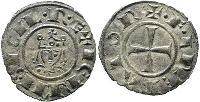 Messina. Regno di Sicilia. Federico II (1197-1250). Denaro "busto Frontale". Mir 92; 0,71gr; Rrr