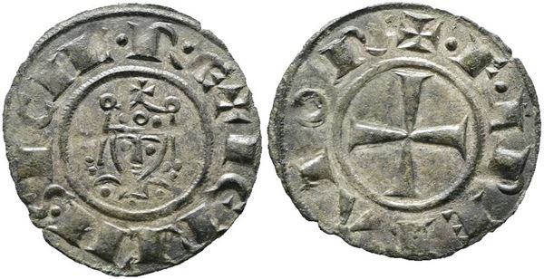 MESSINA. REGNO DI SICILIA. Federico II (1197-1250). Denaro "busto frontale". Mir 92; 0,71gr; RRR