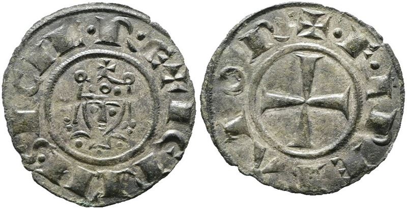 Messina. Regno di Sicilia. Federico II (1197-1250). Denaro "busto Frontale". Mir 92; 0,71gr; Rrr