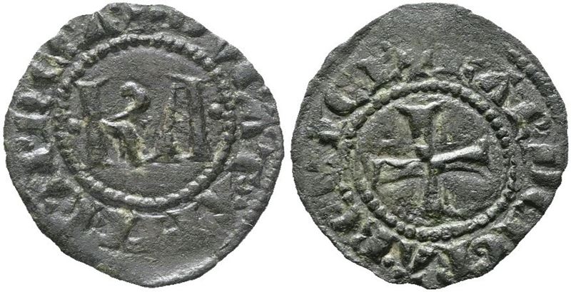 Carlo I d'Angiò, Denaro KA del Regno di Sicilia (1266-1282), Mir 160, 0,69 gr, 17,5 mm