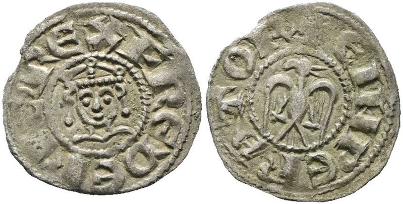 Palermo. Regno di Sicilia. Enrico e Federico (1194-1197). Denaro. Mir 464; Mi; 0,66gr; Raro