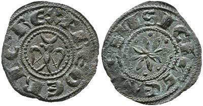 Messina. Regno di Sicilia. Federico II (1197-1250). Denaro (1214). Mir 86; Mi; 0,55gr; Rr