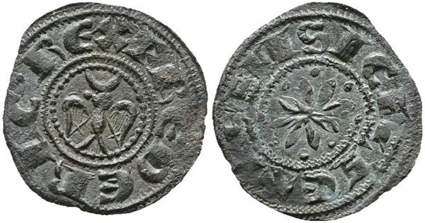 MESSINA. REGNO DI SICILIA. Federico II (1197-1250). Denaro (1214). Mir 86; Mi; 0,55gr; RR