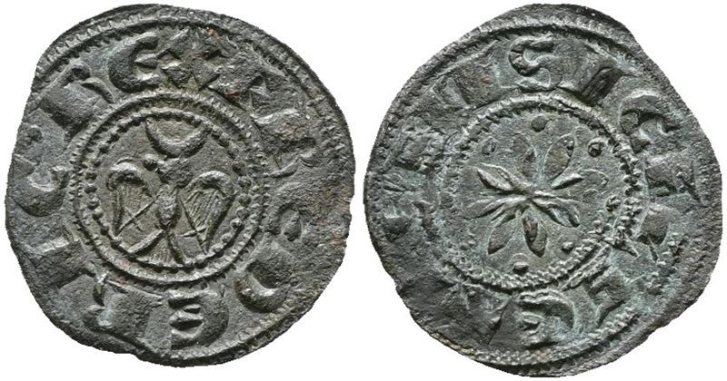 Messina. Regno di Sicilia. Federico II (1197-1250). Denaro (1214). Mir 86; Mi; 0,55gr; Rr