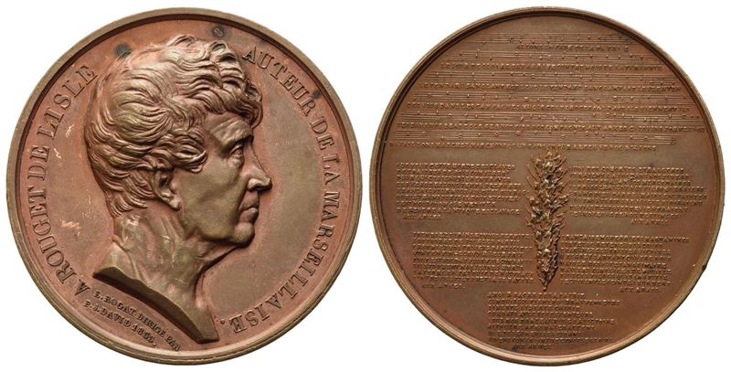 Francia. Rouget De Lisle (1760 - 1836) Autore della Marsigliese. Medaglia 1833. Opus P. J. David....