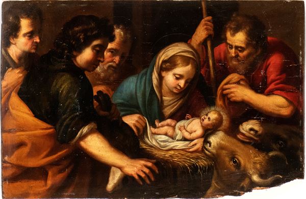 Artista napoletano, fine XVII - inizio XVIII secolo - The Adoration of the Shepherds 