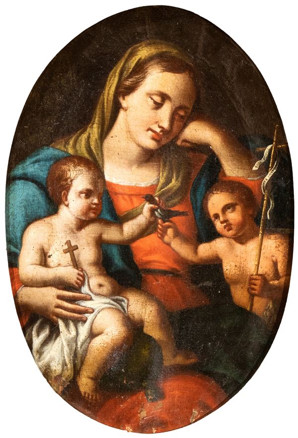 Artista emiliano, XVIII secolo - Madonna and Child with Saint John the Baptist