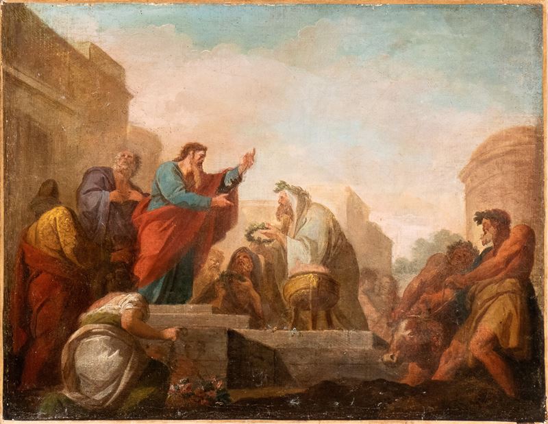 Scena di sacrificio di fronte al sacerdote