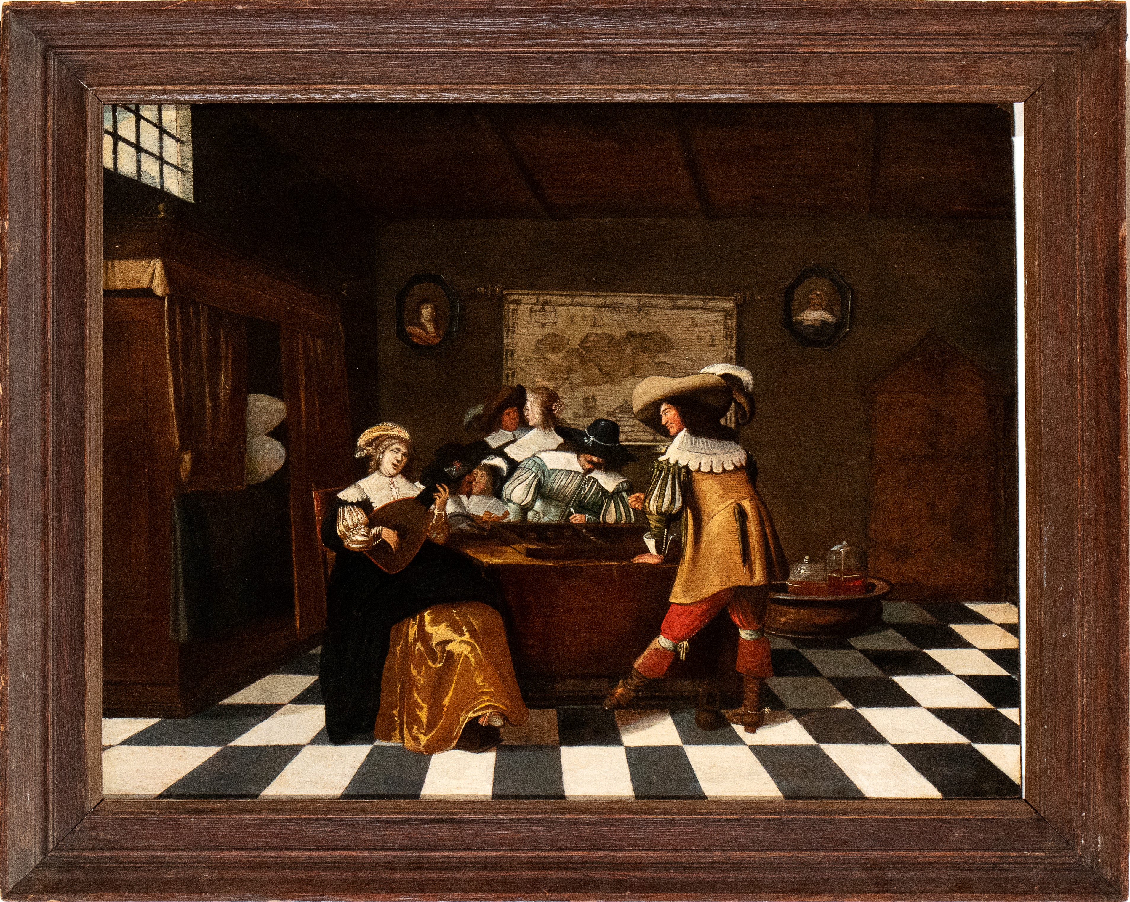 Giocatori di backgammon e suonatrice di liuto in una locanda