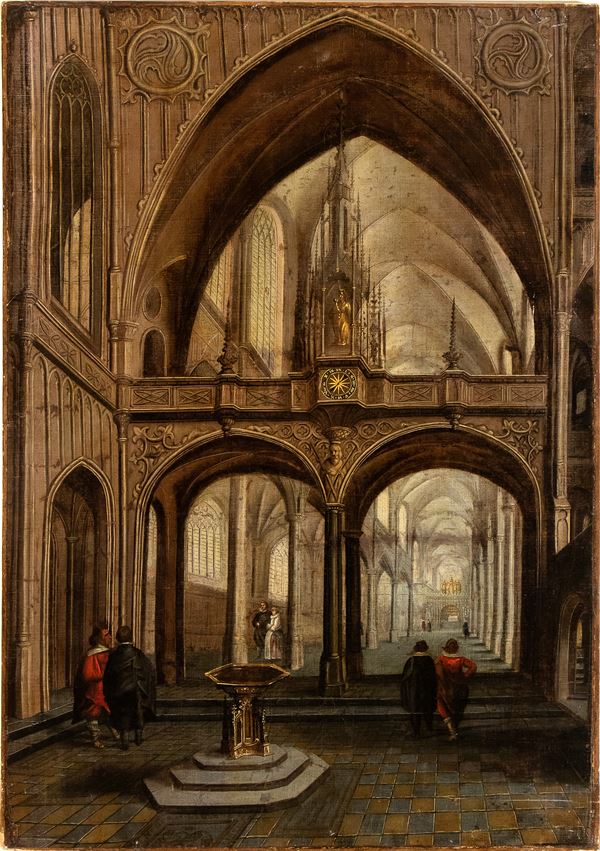 Artista olandese, XVII secolo - Interior of a Dutch Gothic church