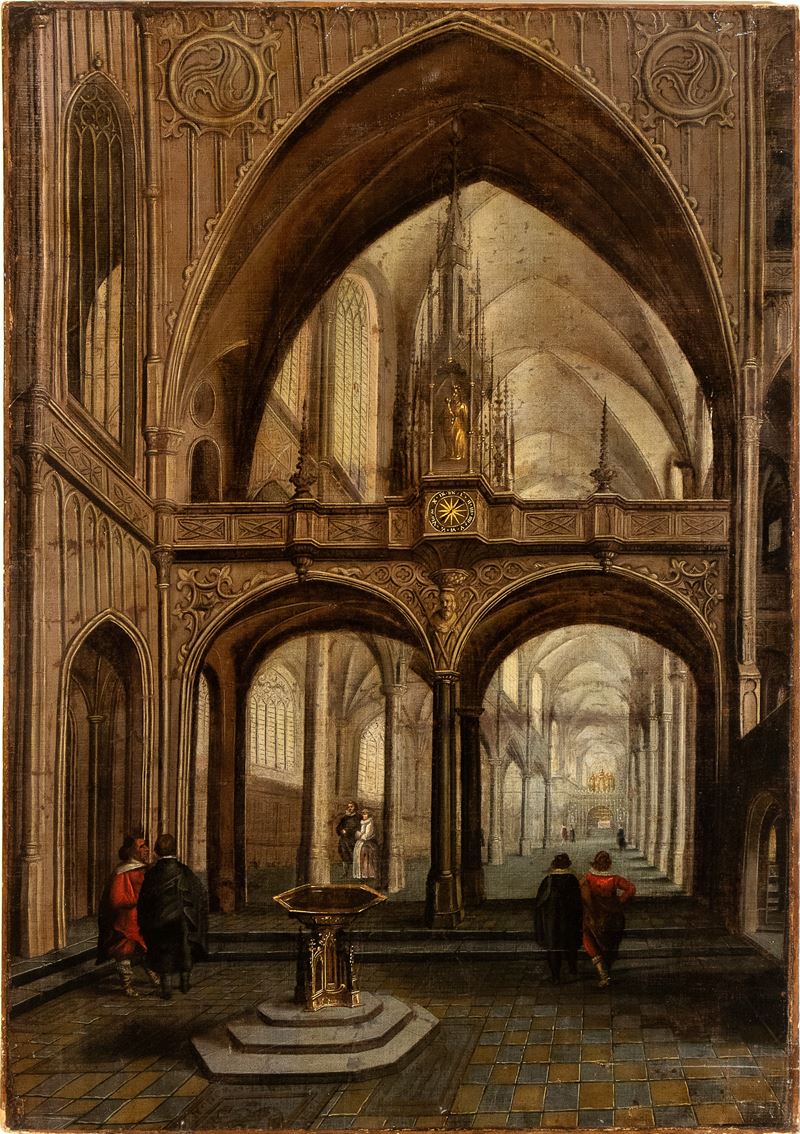 Artista Olandese, XVII Secolo - Interno di Chiesa Gotica Olandese