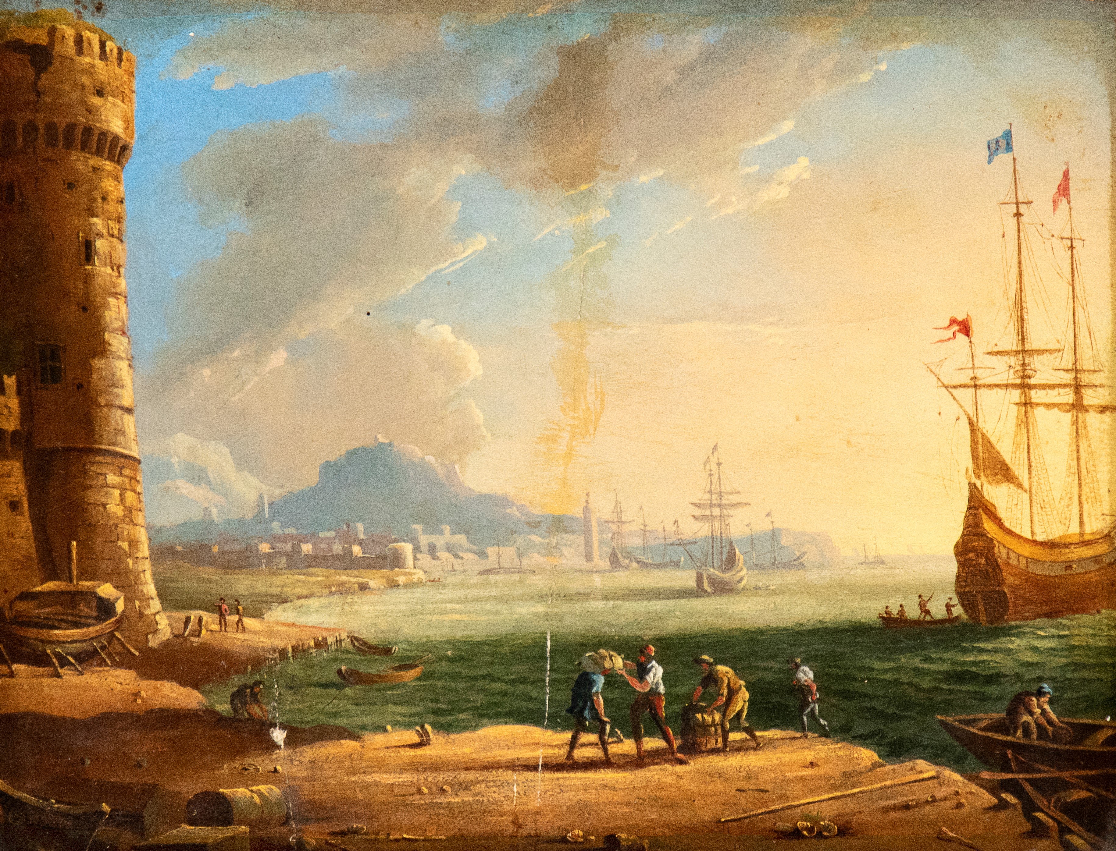 a) Capriccio costiero con architetture, figure e imbarcazioni; b) Capriccio costiero con figure, ...