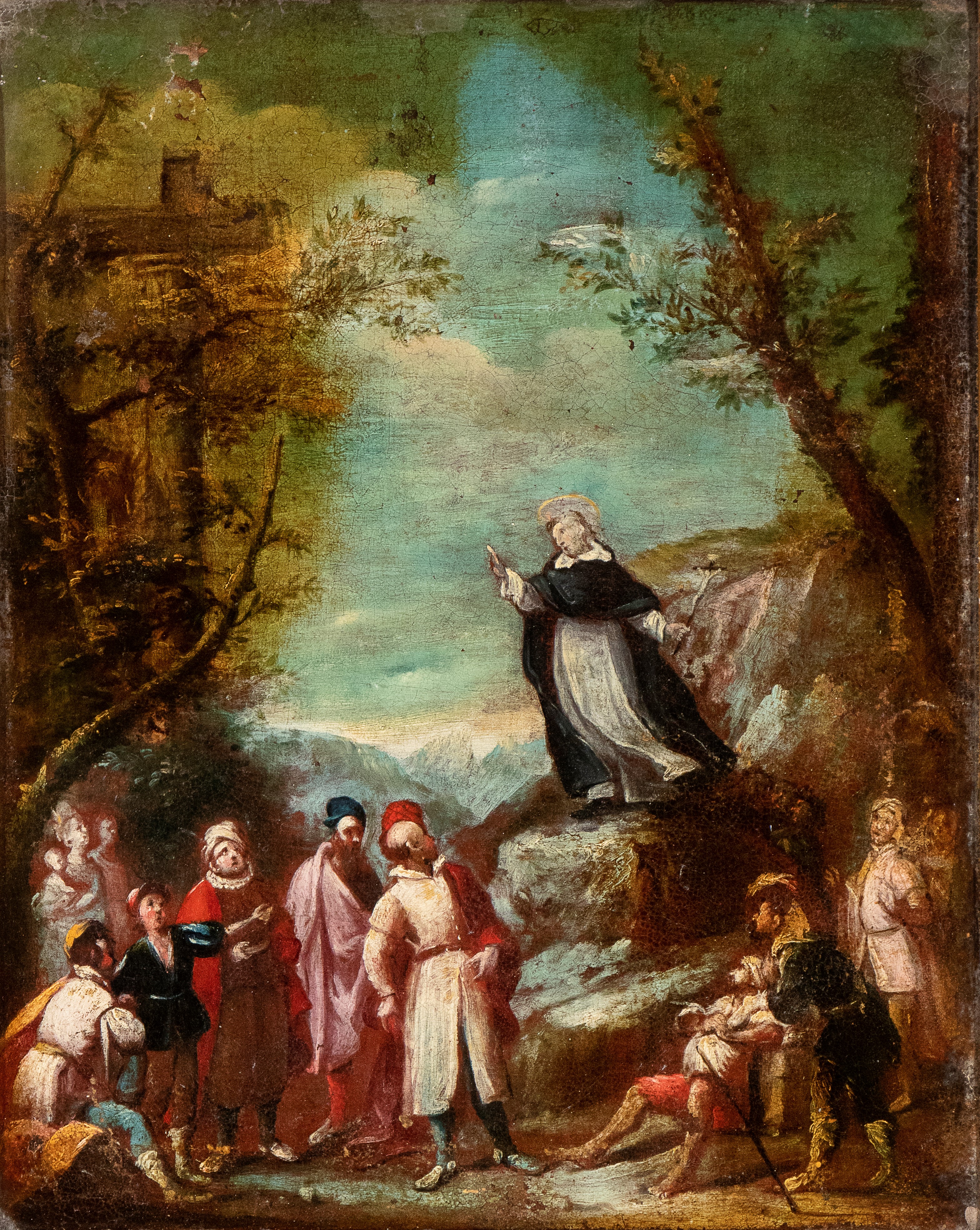 Artista Emiliano, XVII Secolo - A) Predica di San Francesco; B) Predica di San Domenico. Coppia d...