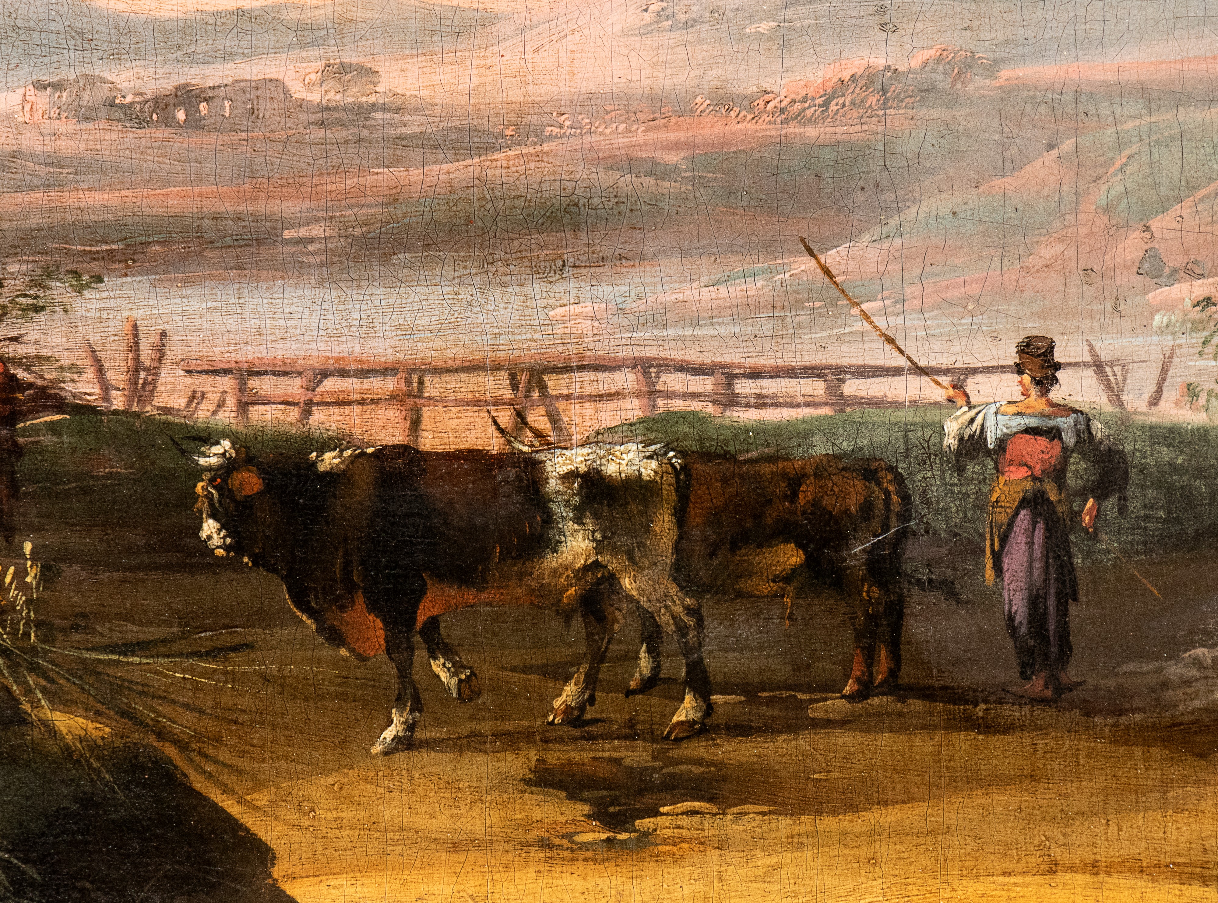 Artista Veneto, XVIII Secolo - Paesaggio con Corso D'acqua, Mulino, Pastori e Armenti
