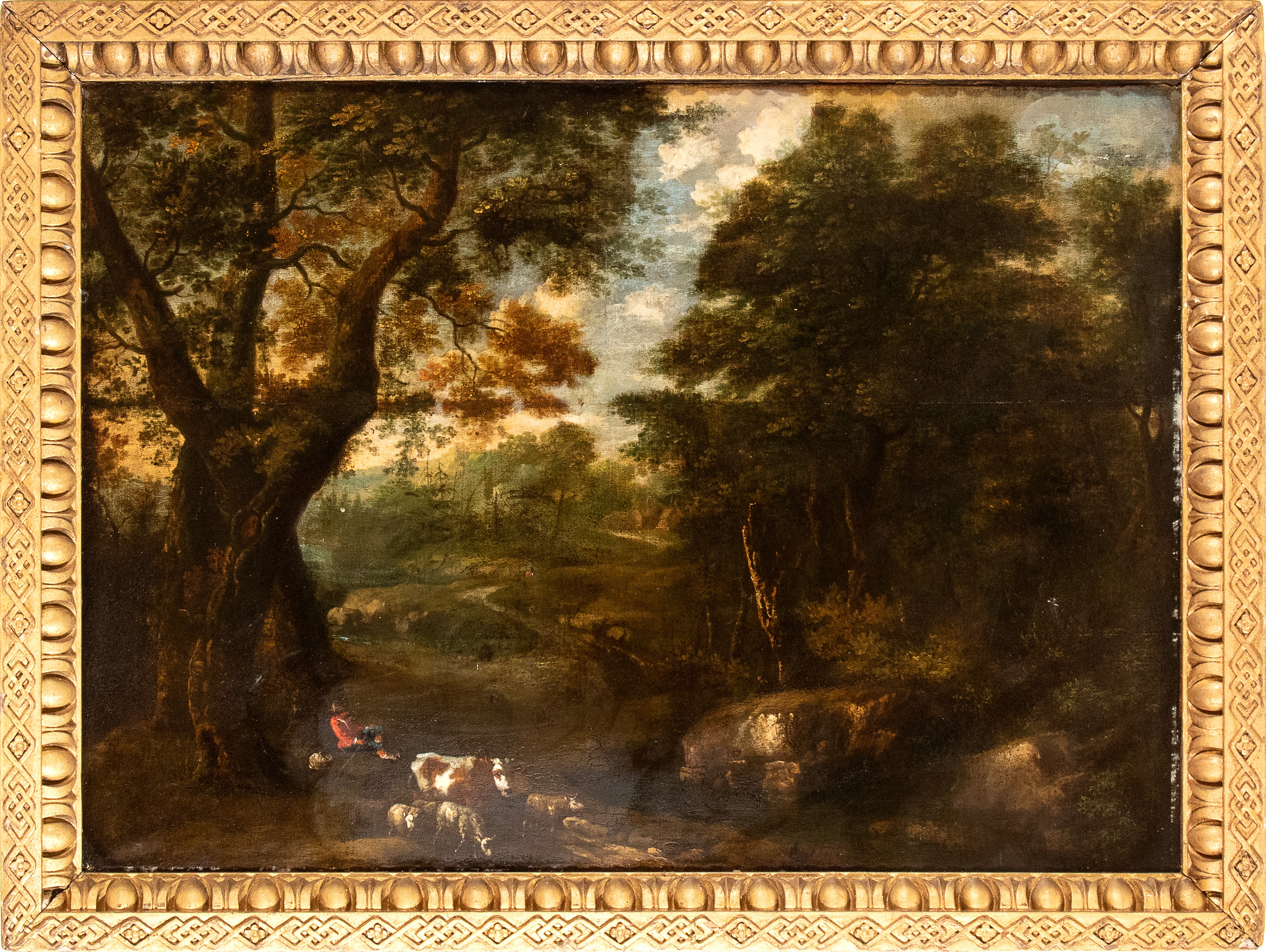 Paesaggio con pastore al riposo e armenti