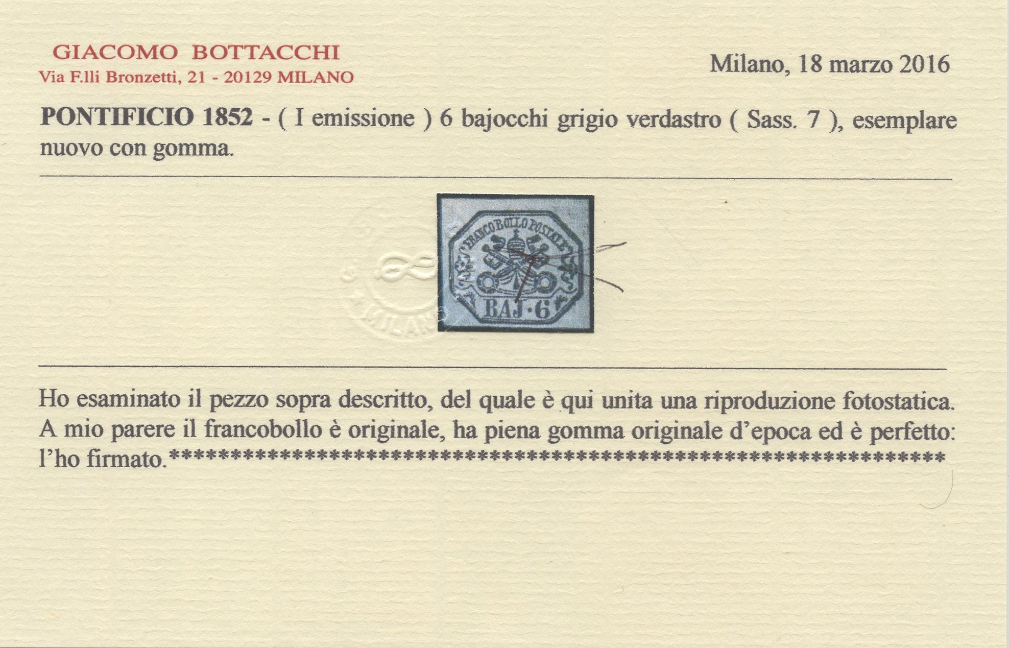 Pontificio - 6 Baj. Grigio Verdastro N.7 Nuovo