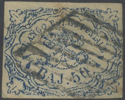 Emilio Diena ed Alberto Diena (per esteso), Pontificio – 50 baj. azzurro oltremare scuro (stampa ...
