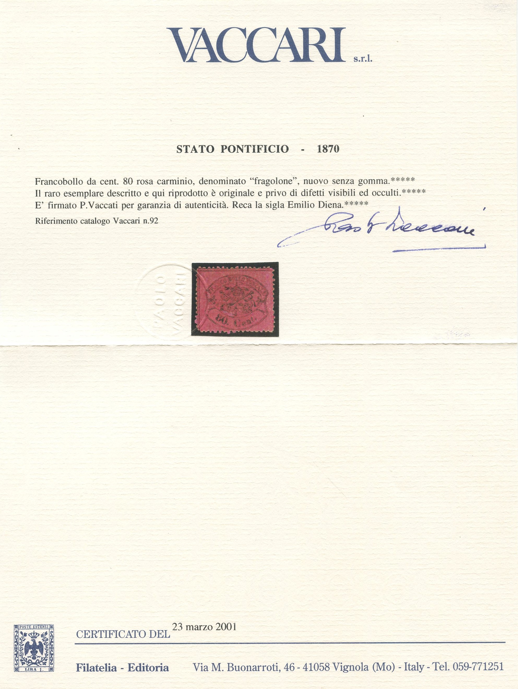 Pontificio - "fragolone" 80 Cent. Rosa Carminato.