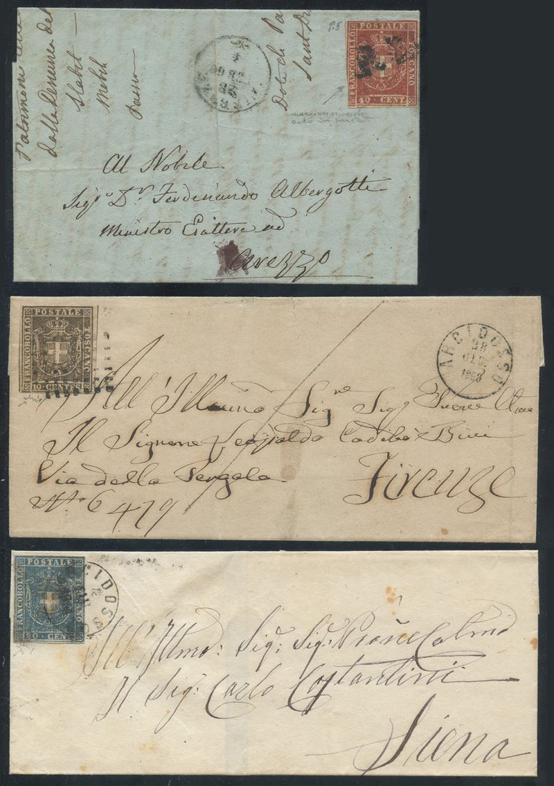 Toscana, Storia Postale: Tre lettere affrancate con Gov. Provvisorio n. 19, 20 e 21