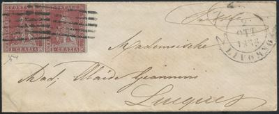 Storia Postale Toscana, Busta da Livorno per Lucca del 02.10.1855 affrancata con coppia di franco...