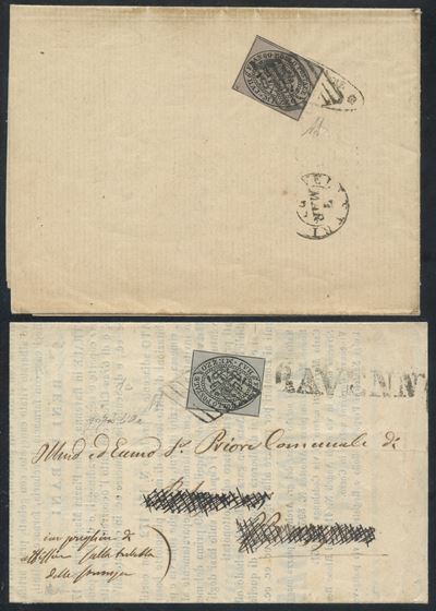 Pontificio, Storia Postale - Circolari del 1852 affrancate con 1/2 baj. grigio e 1/2 baj. grigio ...